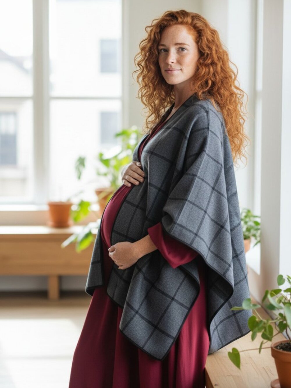 Ike Behar Grey Plaid Reversible Poncho Sherpa Wrap One Size Cozycore Loungewear